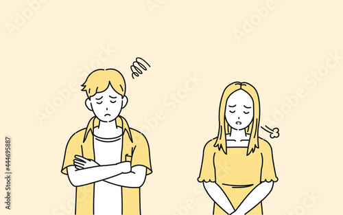 困る　悩む　溜息　若い男女　カップル　若者　イラスト素材