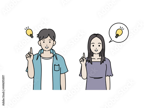 閃く　アイデア　思いつく　解決　若い男女　カップル　若者　イラスト素材