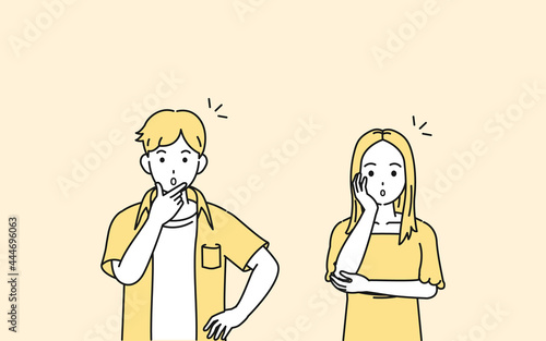 驚く　若い男女　カップル　若者　なるほど　イラスト素材