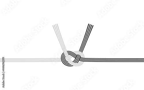 日本の伝統的な飾り紐、水引、黒白偶数4本、あわじ結び　香典用