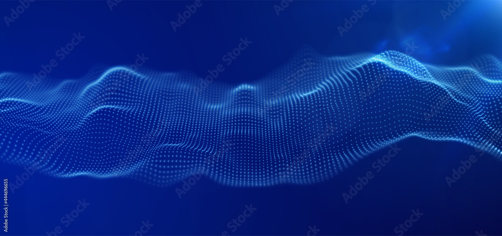 Abstract technology background. Digital blue particle wave. Sound structure visualization. Flow dot landscape. Abstract technology background. Digital blue particle wave. Sound structure visualization. Flow dot landscape.