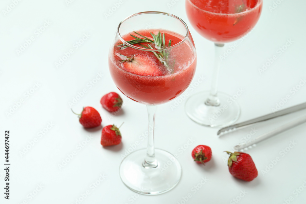 Concept of making Rossini cocktail on white background Concept of making Rossini cocktail on white background