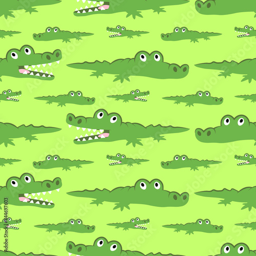 Crocodile pattern seamless cartoon illustration little cute green animal