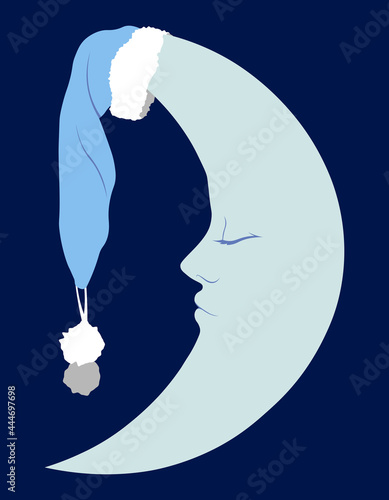 Moon with face and nightcap cute flat illustration photo