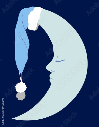 Fotografi Moon with face and nightcap cute flat illustration
