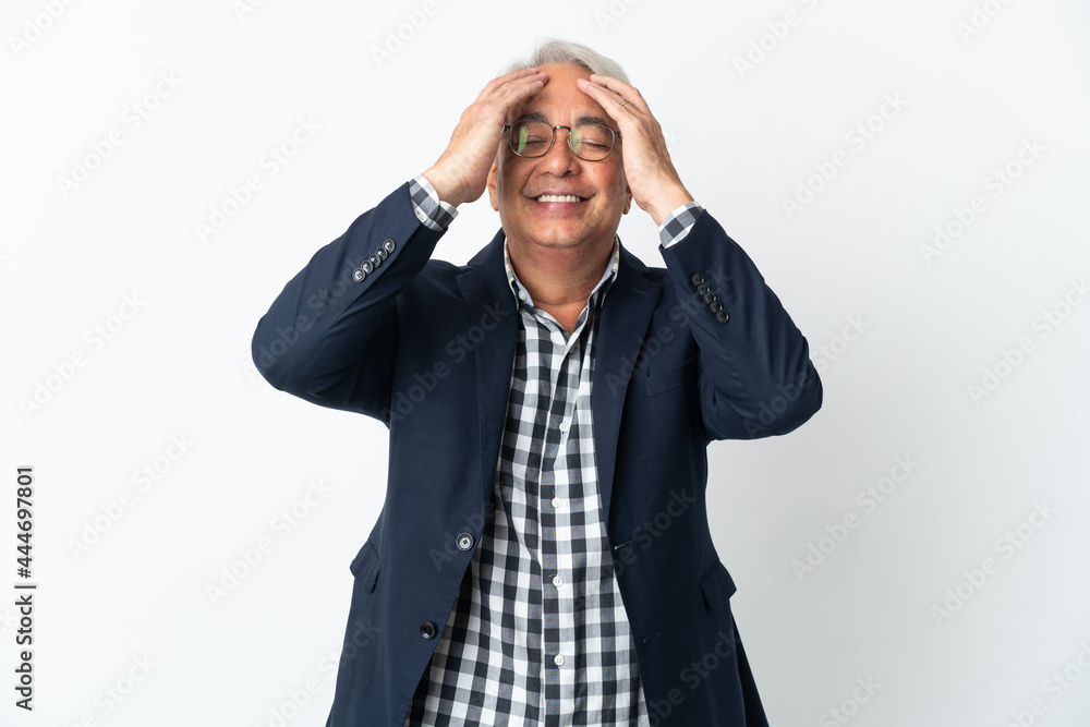 Middle age Brazilian man isolated on white background laughing Middle age Brazilian man isolated on white background laughing