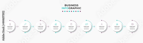 Vector Infographic design illustration business template with icons and 9 options or steps. Can be used for process diagram, presentations, workflow layout, banner, flow chart, info graph