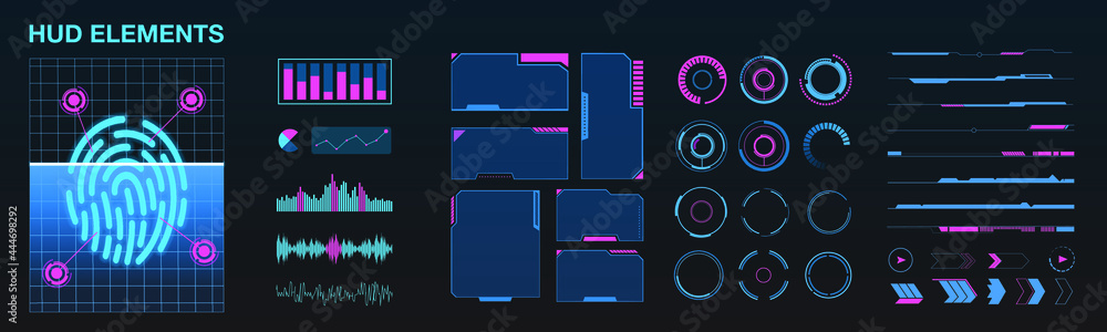 Cyberpunk Vector HUD Elements Set for Futuristic User Interface ...