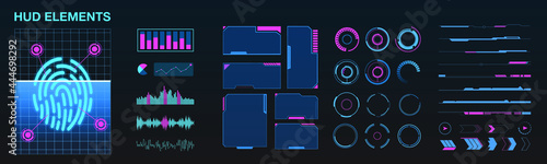 Cyberpunk Vector HUD Elements Set for Futuristic User Interface Abstract digital conceptual technology security check interface background and finger print scanning