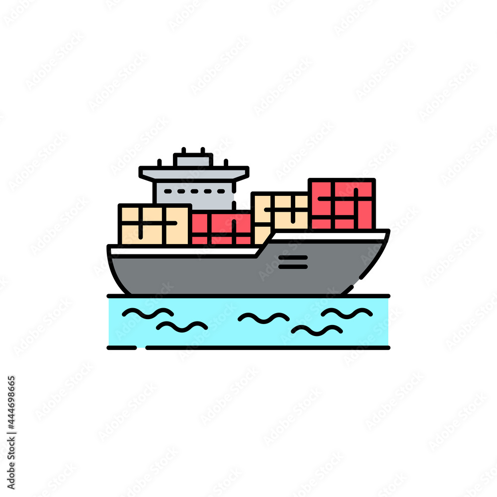 Cargo ship with containers olor line icon. Pictogram for web page, mobile app