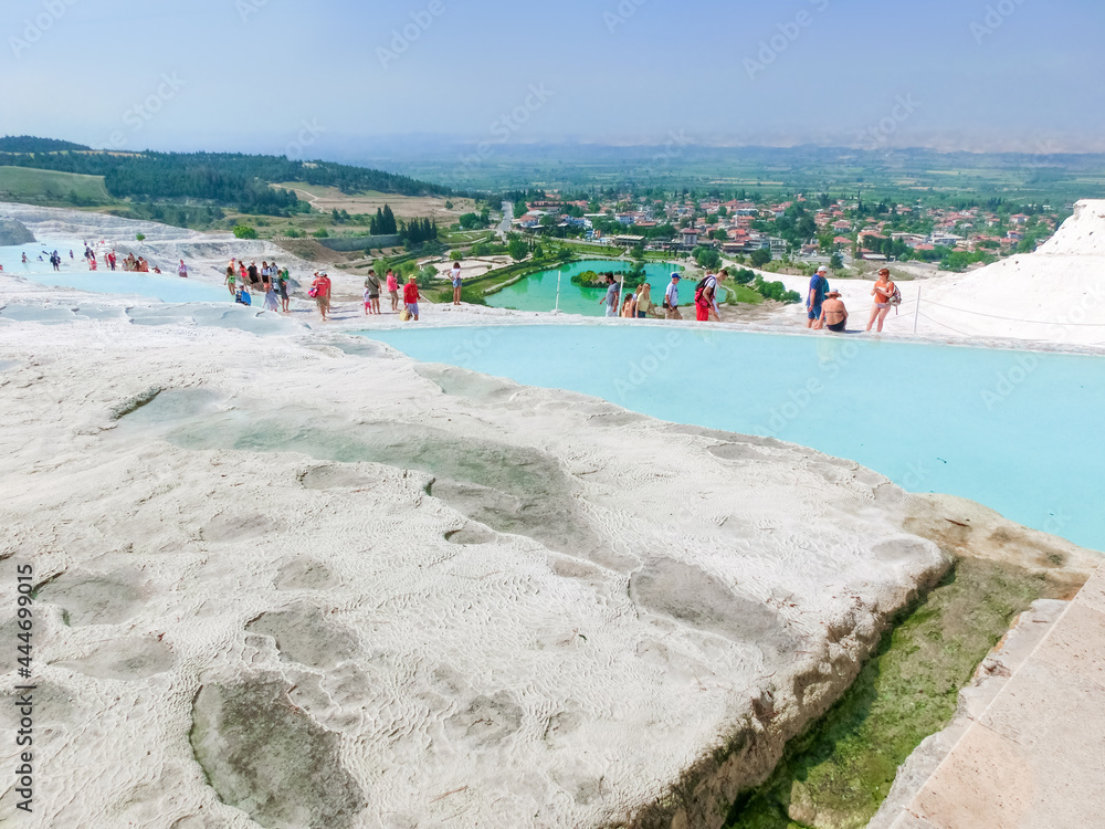 Fototapeta premium Travertines in Turkey. Calcite cliff of Pamukkale.