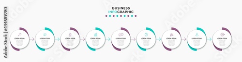 Vector Infographic design illustration business template with icons and 9 options or steps. Can be used for process diagram, presentations, workflow layout, banner, flow chart, info graph