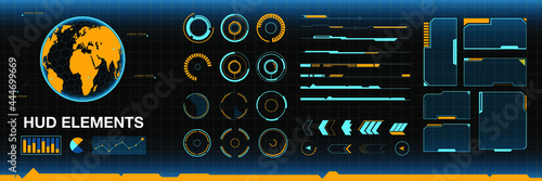 Obraz na płótnie Vector HUD Elements Set for Futuristic User GPS Interface Abstract digital conceptual technology interface background and world navigation w salonie