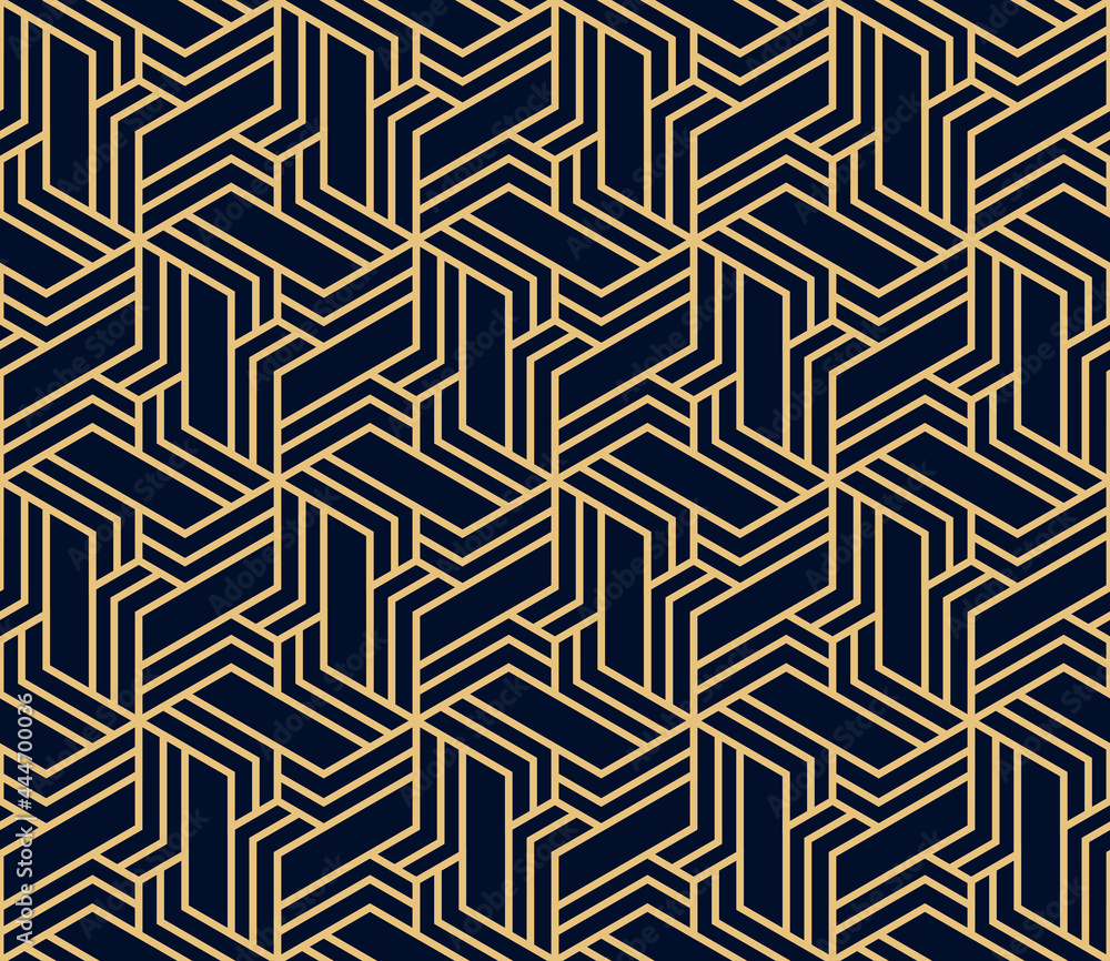 Abstract geometric pattern with stripes, lines. Seamless vector background. Gold and dark blue ornament. Simple lattice graphic design Abstract geometric pattern with stripes, lines. Seamless vector background. Gold and dark blue ornament. Simple lattice graphic design