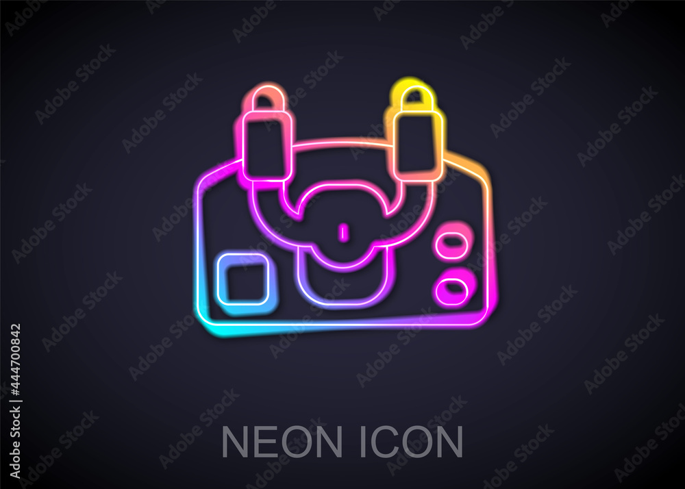 Glowing neon line Aircraft steering helm icon isolated on black background. Aircraft control wheel. Vector Glowing neon line Aircraft steering helm icon isolated on black background. Aircraft control wheel. Vector