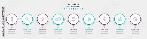 Vector Infographic design illustration business template with icons and 9 options or steps. Can be used for process diagram, presentations, workflow layout, banner, flow chart, info graph