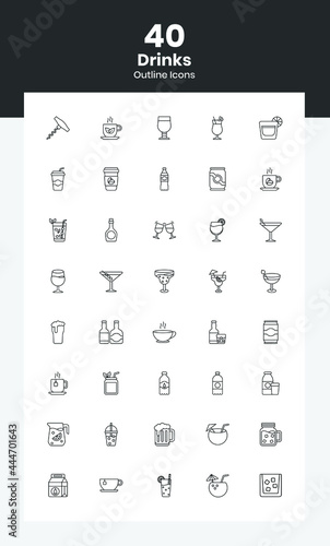 0 Drinks and Cocktails Icons Set - Drinks and Beverage Icons and Vector Set in Outline