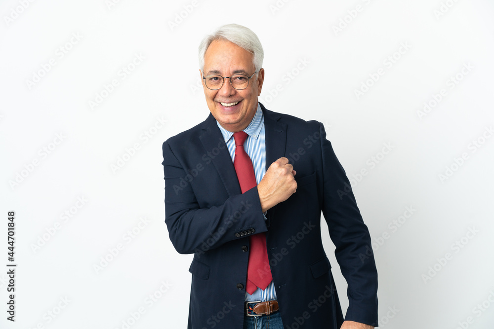 Middle age Brazilian business man isolated on white background celebrating a victory Middle age Brazilian business man isolated on white background celebrating a victory