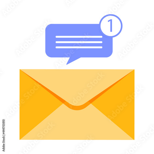 A yellow closed letter. The concept of a new notification.