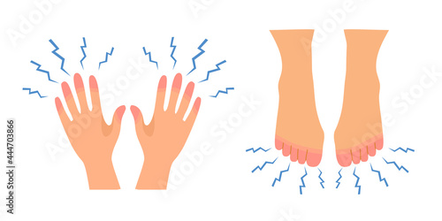 Numbness in hands and feet concept vector illustration on white background. Man or woman feeling pain in hand and feet.