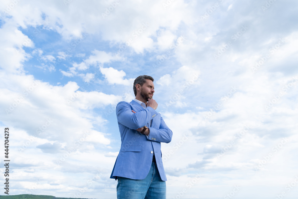 man bride groom on sky background. serious businessman in formalwear. business success. man bride groom on sky background. serious businessman in formalwear. business success.