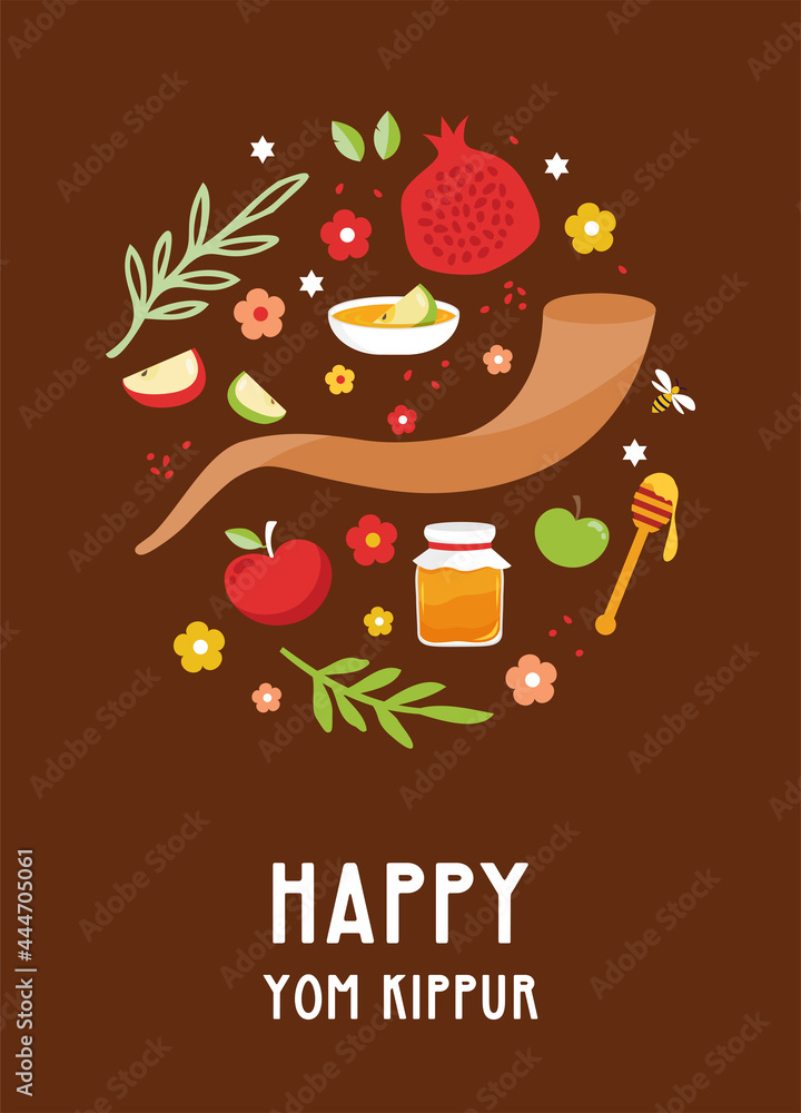 Greeting card for Jewish holiday Yom Kippur and jewish New Year, rosh hashanah, with traditional