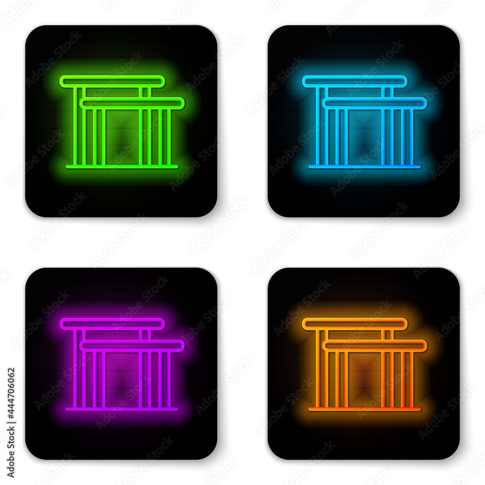 Glowing neon line Gymnastics equipment uneven bars icon isolated on white background. Black square button. Vector