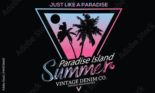 Palm tree summer paradise t s shirt design. Gradient background beach artwork.  