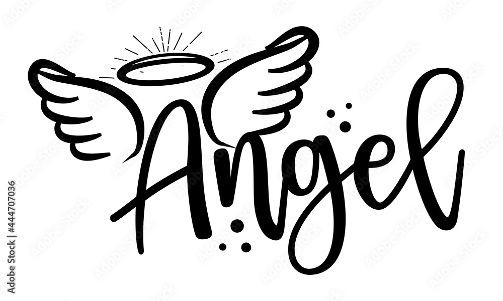 Angel - Hand drawn beautiful memory phrase. Modern brush calligraphy. Rest  in peace, rip memory. Love your children. Inspirational poster with angel  wings, gloria, tattoo design. Stock Vector | Adobe Stock