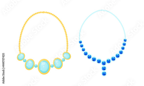 Necklace as Jewellery or Jewelry Item and Personal Adornment Vector Set