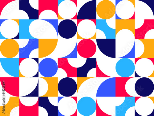 Abstract vector geometric seamless pattern, color simple geometric elements repeat tiles, wallpaper or website background, design background in retro style.