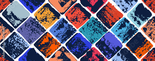 Old aged tiles vector seamless background, rusty grunge texture endless mosaic, vintage art.