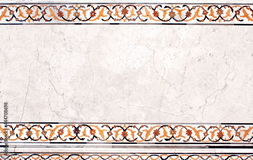 Horizontal background with ancient decorative mosaic on marble, India photo