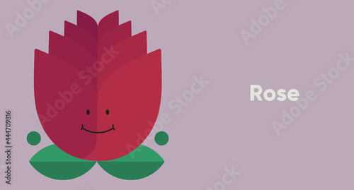 Rose. Flower. Simple vector illustration. Funny plant. Background image for banner, greeting card, invitation, decoration.