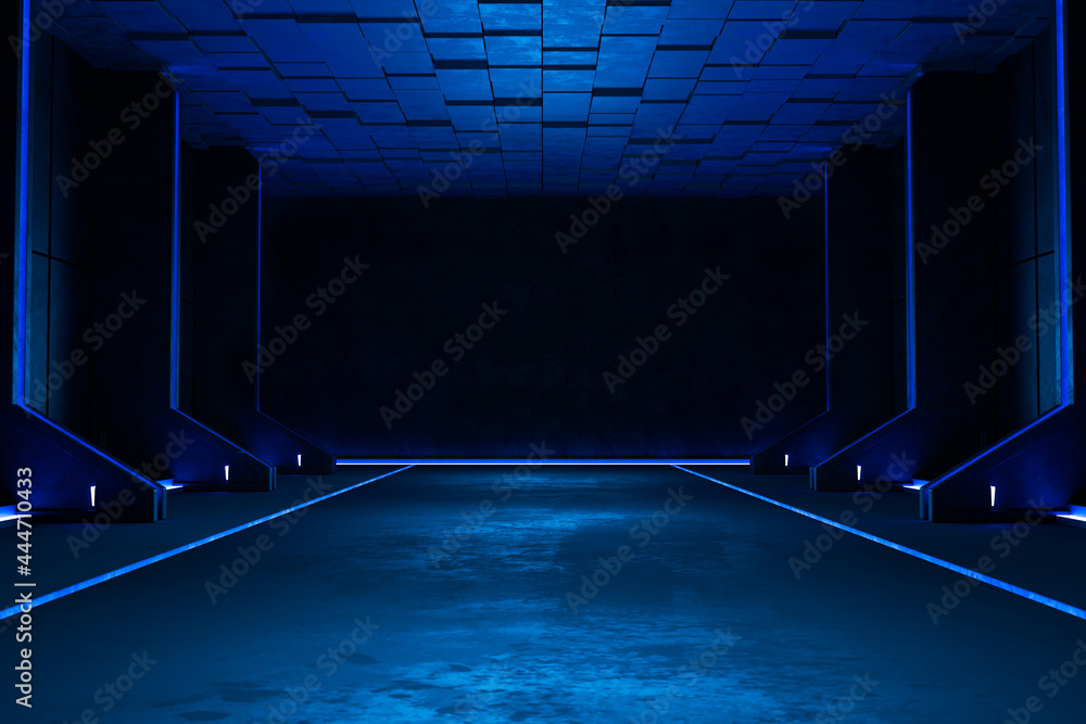 Empty dark room, Modern Futuristic Sci Fi Background - obrazy, fototapety, plakaty 