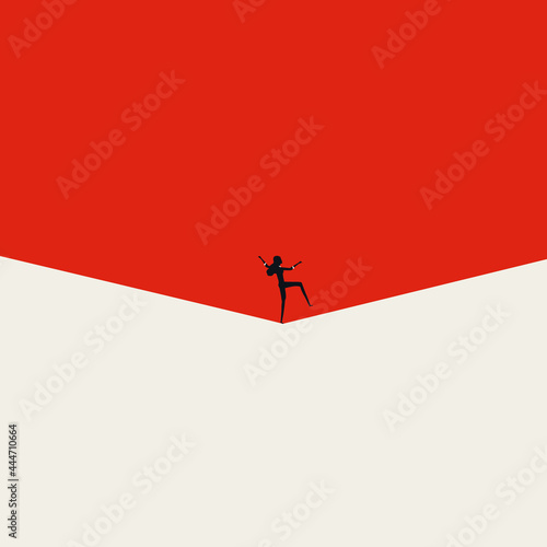 Work life and family life balance for businesswoman, vector concept. Tightrope walking symbol. Minimal illustration.