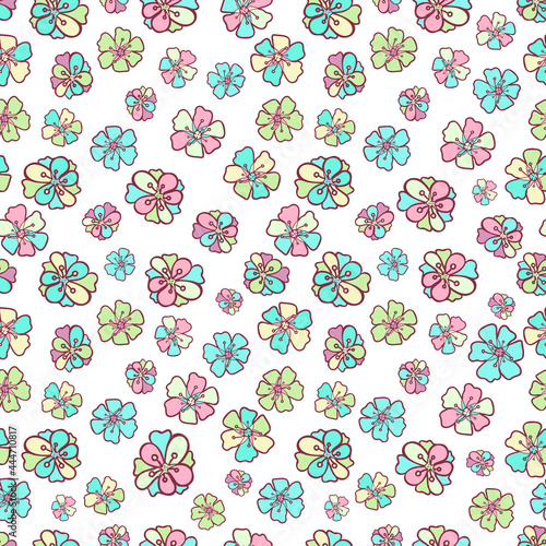 Vector seamless pattern colorful design of abstract lined flowers in pastel tones