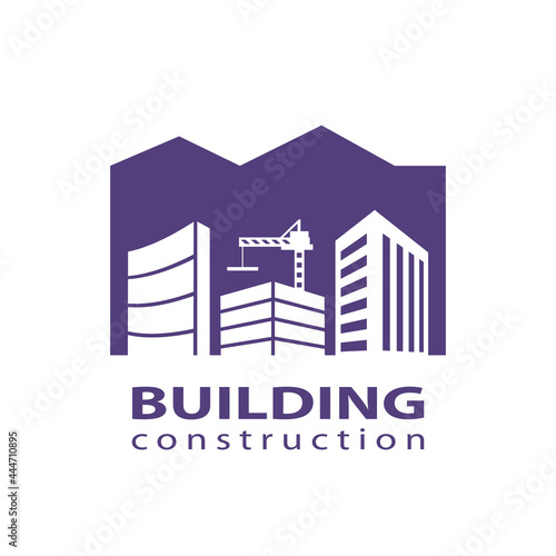Construction working industry concept. Building construction logo in violet for your web site design, app, UI.  EPS10.