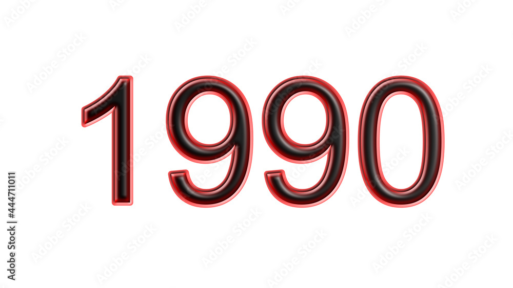 red 1990 number 3d effect white background red 1990 number 3d effect white background