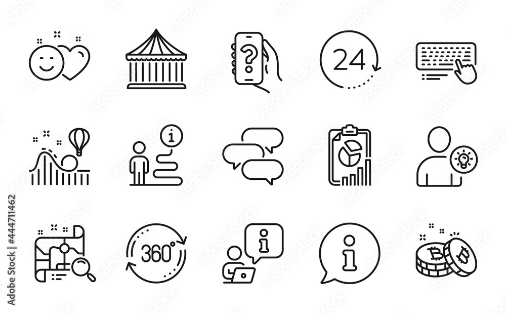 Technology icons set. Included icon as Report, Smile, Talk bubble signs. Help app, User idea, Computer keyboard symbols. Search map, Carousels, Full rotation. Roller coaster, Bitcoin. Vector Technology icons set. Included icon as Report, Smile, Talk bubble signs. Help app, User idea, Computer keyboard symbols. Search map, Carousels, Full rotation. Roller coaster, Bitcoin. Vector