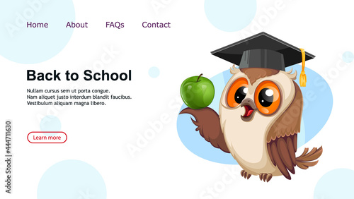 Owl in graduation cap. Back to school