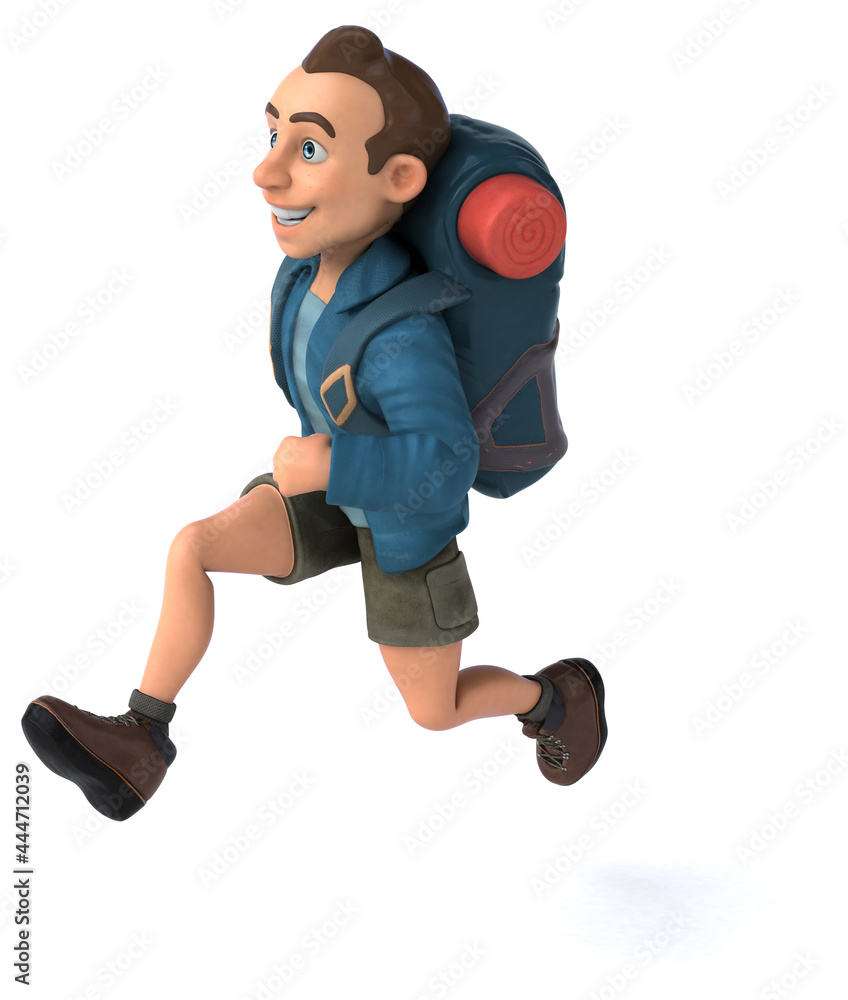 Fun illustration of a 3D cartoon backpacker