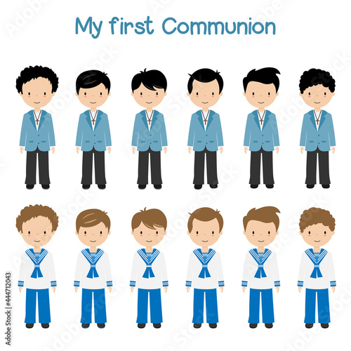 Set children with first communion suit. Isolated vector