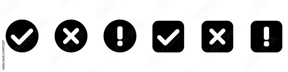 Check mark and x set icon. Simple web buttons. Checkmarks and x or confirm. Round checkmark. Check mark and x set icon. Simple web buttons. Checkmarks and x or confirm. Round checkmark.