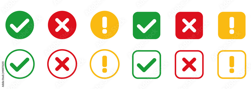 Check mark and x set icon. Simple web buttons. Checkmarks and x or confirm. Round checkmark. Check mark and x set icon. Simple web buttons. Checkmarks and x or confirm. Round checkmark.