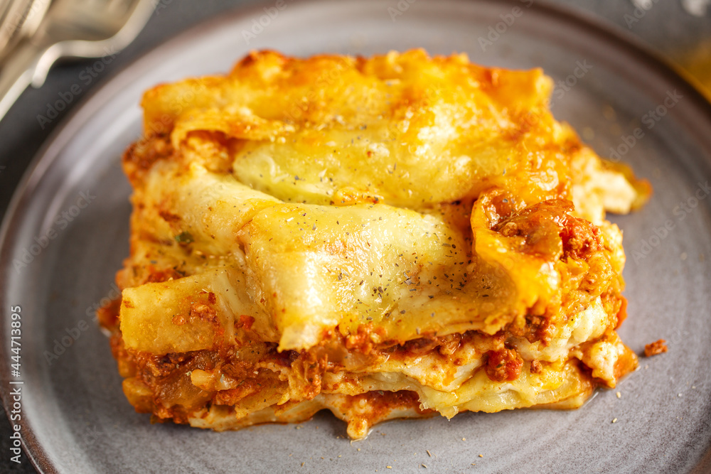Tasty baked italian lasagne on casserole Tasty baked italian lasagne on casserole