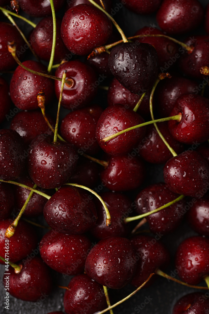 Fresh sweet and sour dark red cherries, close up Fresh sweet and sour dark red cherries, close up