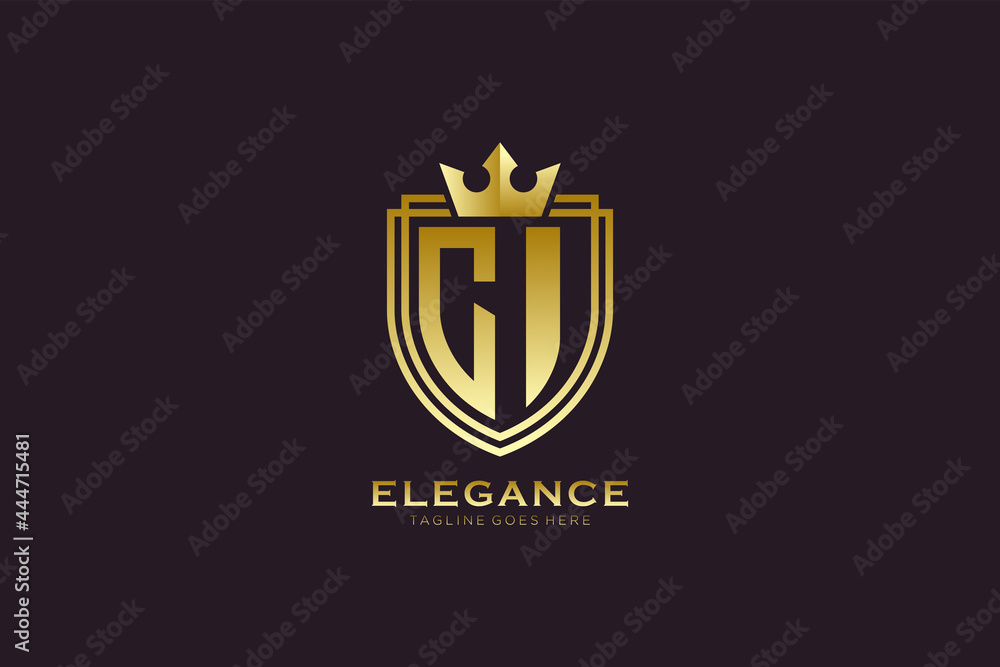 initial CI elegant luxury monogram logo or badge template with scrolls ...