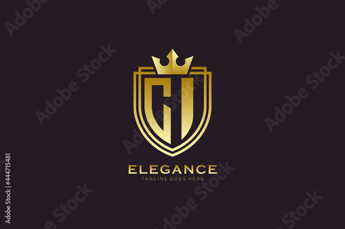 initial CI elegant luxury monogram logo or badge template with scrolls and royal crown - perfect for luxurious branding projects