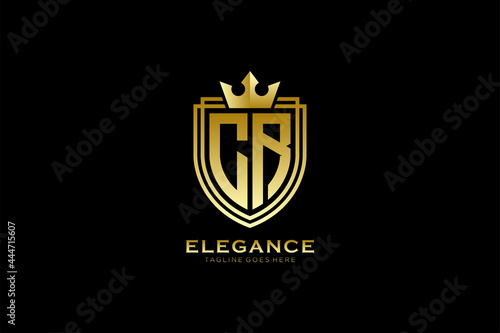 initial CR elegant luxury monogram logo or badge template with scrolls and royal crown - perfect for luxurious branding projects